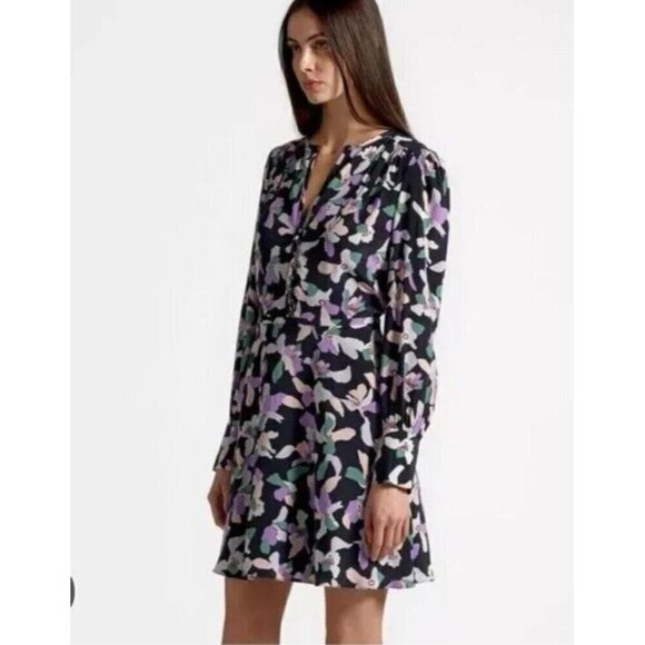 Equipment Dresses & Skirts - Equipment Femme Woman’s Sz 2 Danette Black Lavender Floral Silk Dress